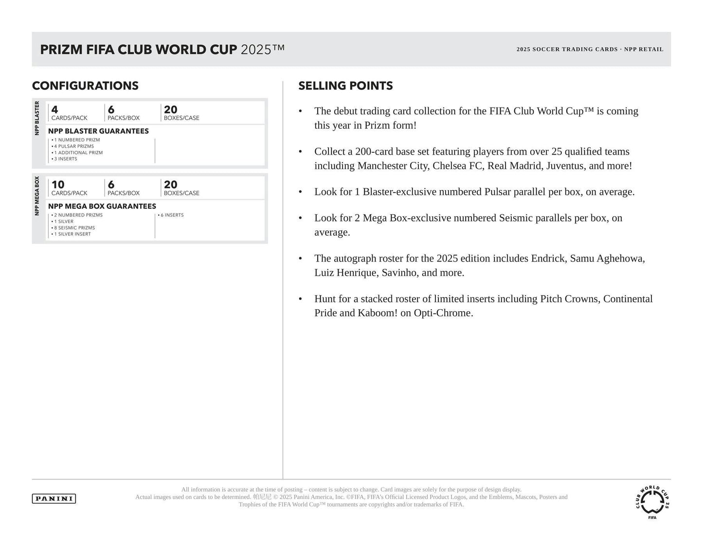 2025 Panini Prizm FIFA Club World Cup Soccer Mega Box | Columbia Sports Cards - Columbia Hobby - Sports Card Boxes - Toploaders - Card Savers