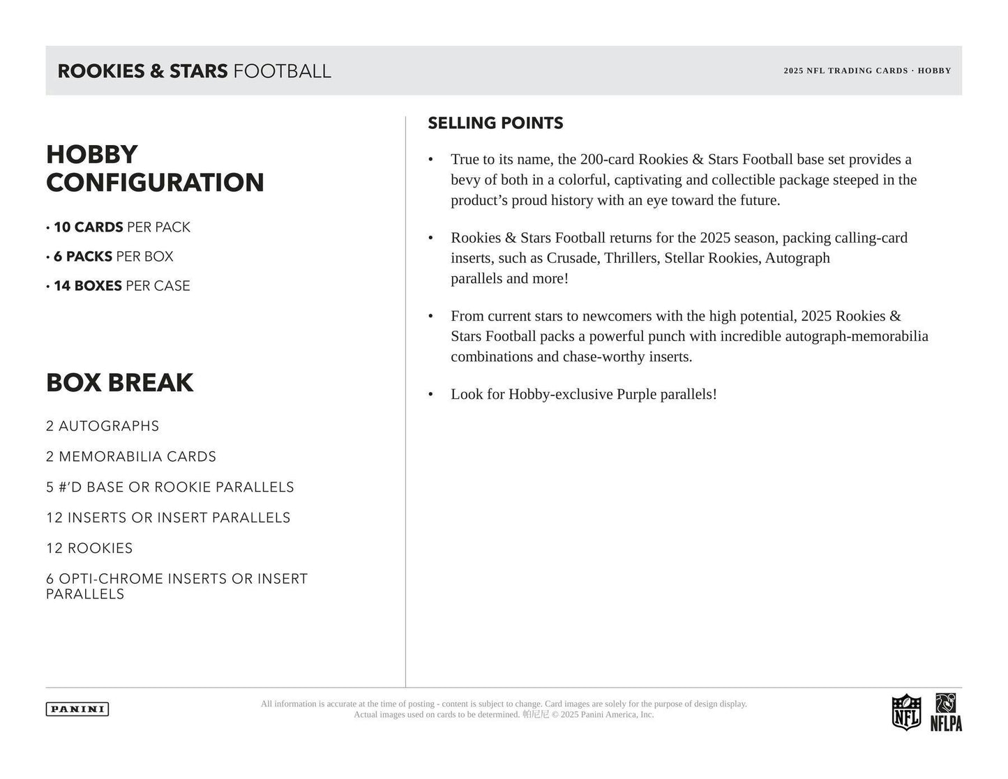 2025 Panini Rookies & Stars Football Hobby Box | Columbia Sports Cards - Columbia Hobby - Sports Card Boxes - Toploaders - Card Savers