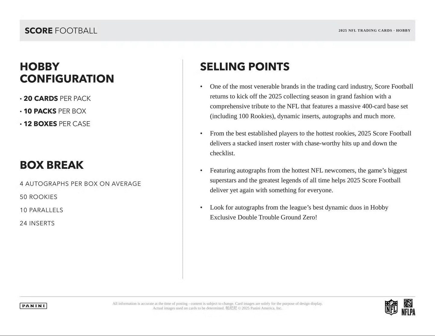 2025 Panini Score Football Hobby Box - Columbia Hobby - Sports Card Boxes - Toploaders - Card Savers