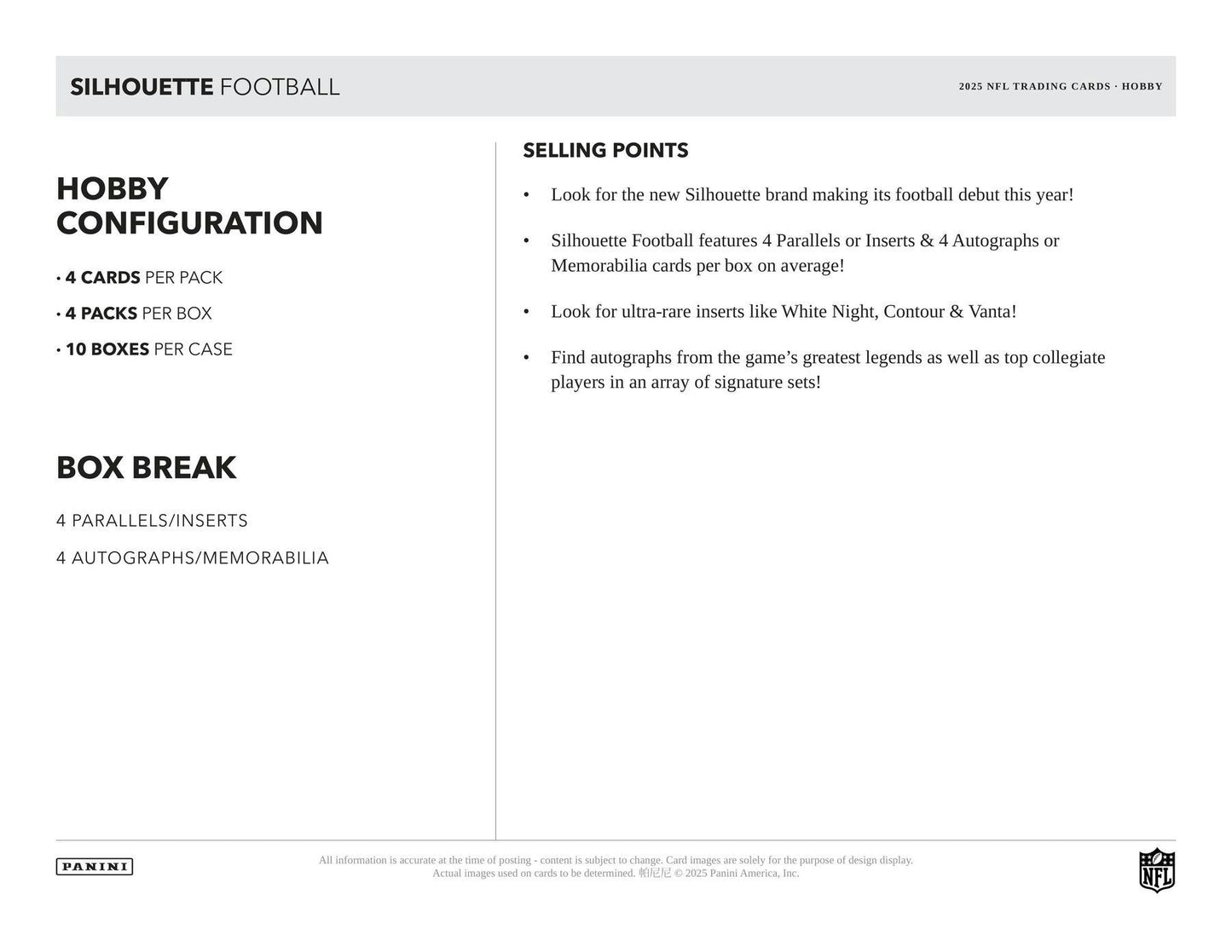 2025 Panini Silhouette Football Hobby Box | Columbia Sports Cards - Columbia Hobby - Sports Card Boxes - Toploaders - Card Savers