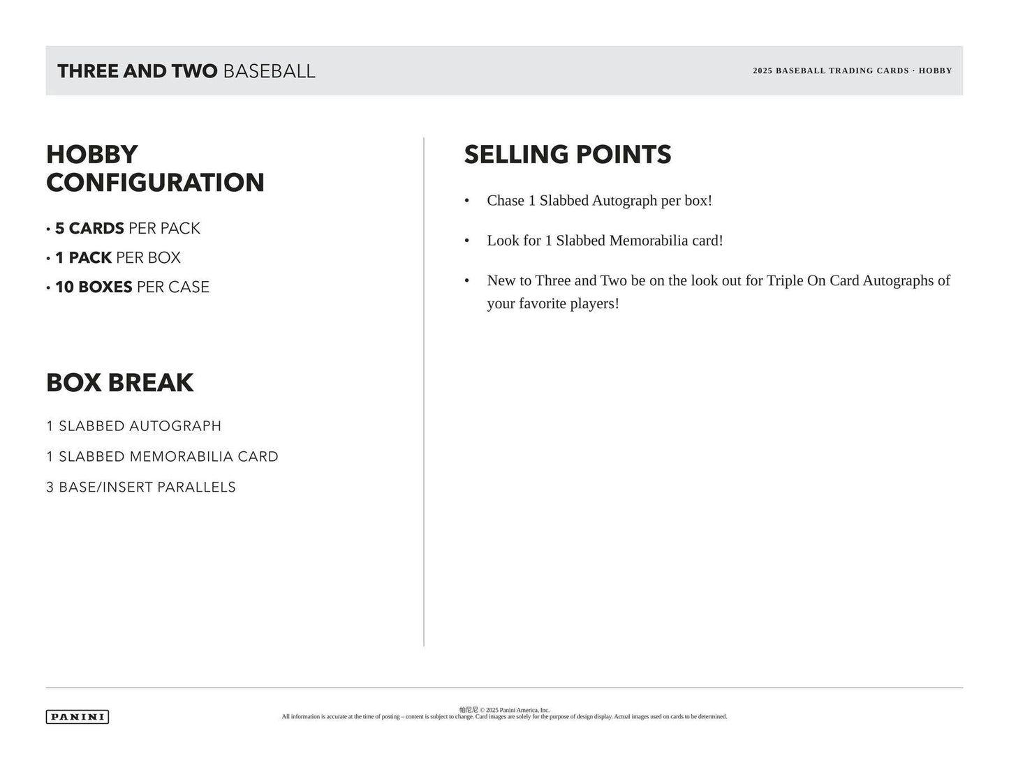 2025 Panini Three & Two Baseball Hobby Box | Columbia Sports Cards - Columbia Hobby - Sports Card Boxes - Toploaders - Card Savers