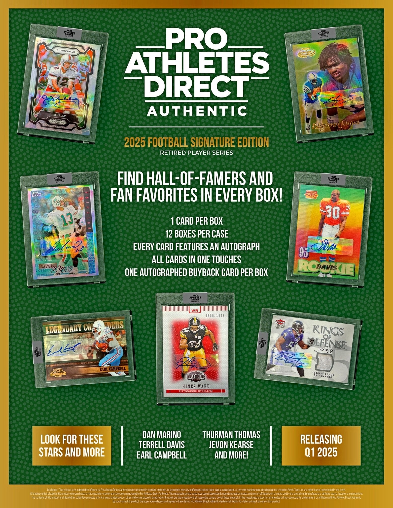 2025 Pulse Pro Athletes Direct Authentic Retired Signature Edition Football - Columbia Hobby - Sports Card Boxes - Toploaders - Card Savers