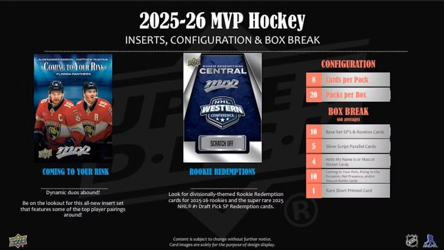 2025/26 Upper Deck MVP Hockey Hobby Box - Columbia Hobby - Sports Card Boxes - Toploaders - Card Savers