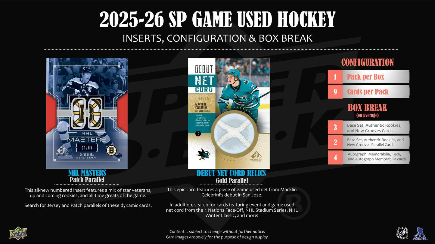 2025/26 Upper Deck SP Game Used Hockey Hobby Box - Columbia Hobby - Sports Card Boxes - Toploaders - Card Savers