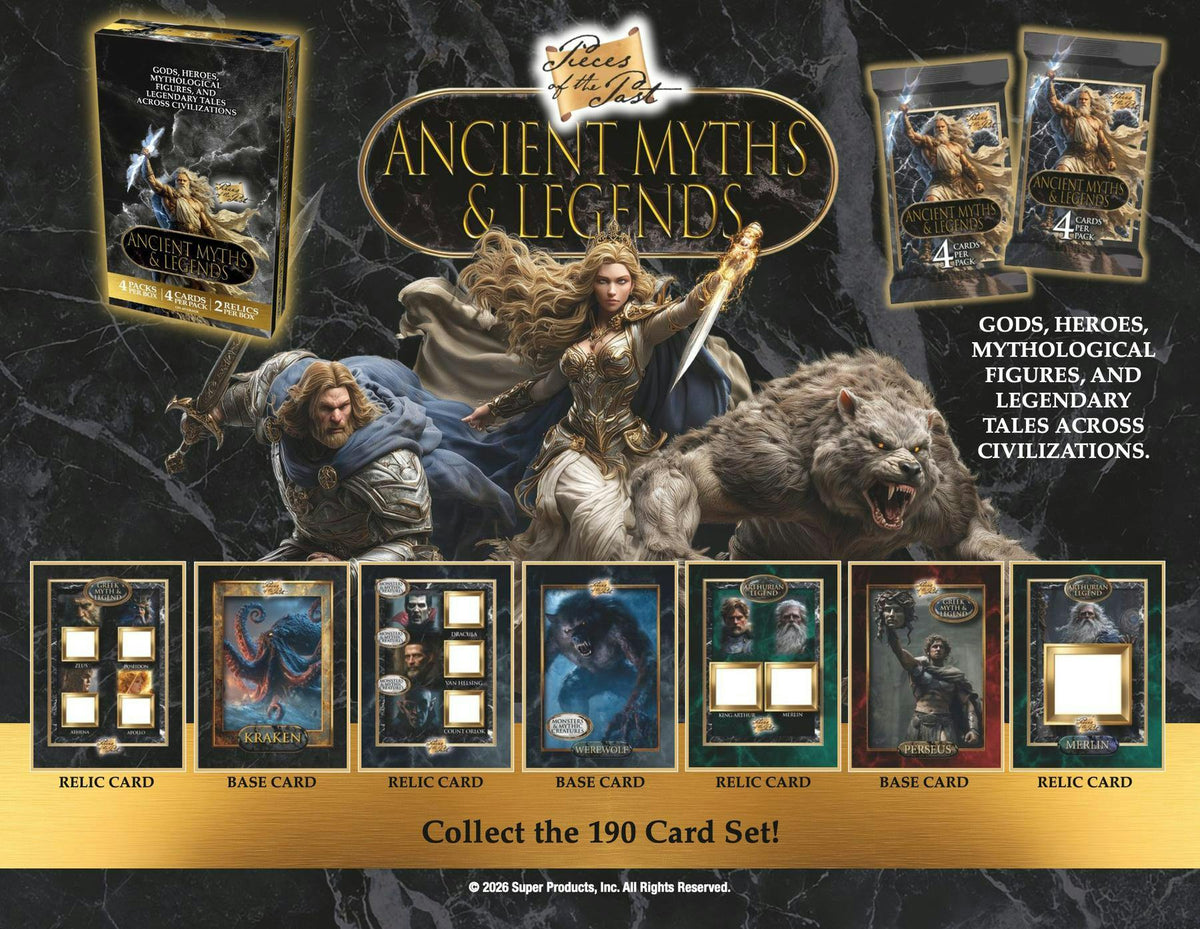 2026 Keepsake Pieces of the Past Ancient Myths & Legends Hobby Box sell sheet 1