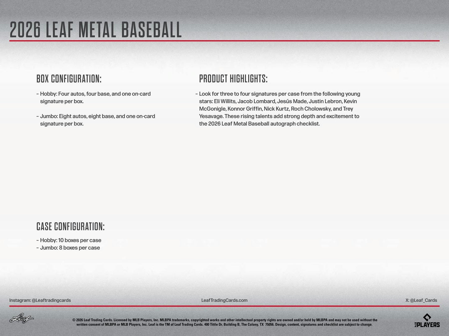 2026 Leaf Metal Baseball Jumbo Hobby Box | Columbia Sports Cards - Columbia Hobby - Sports Card Boxes - Toploaders - Card Savers