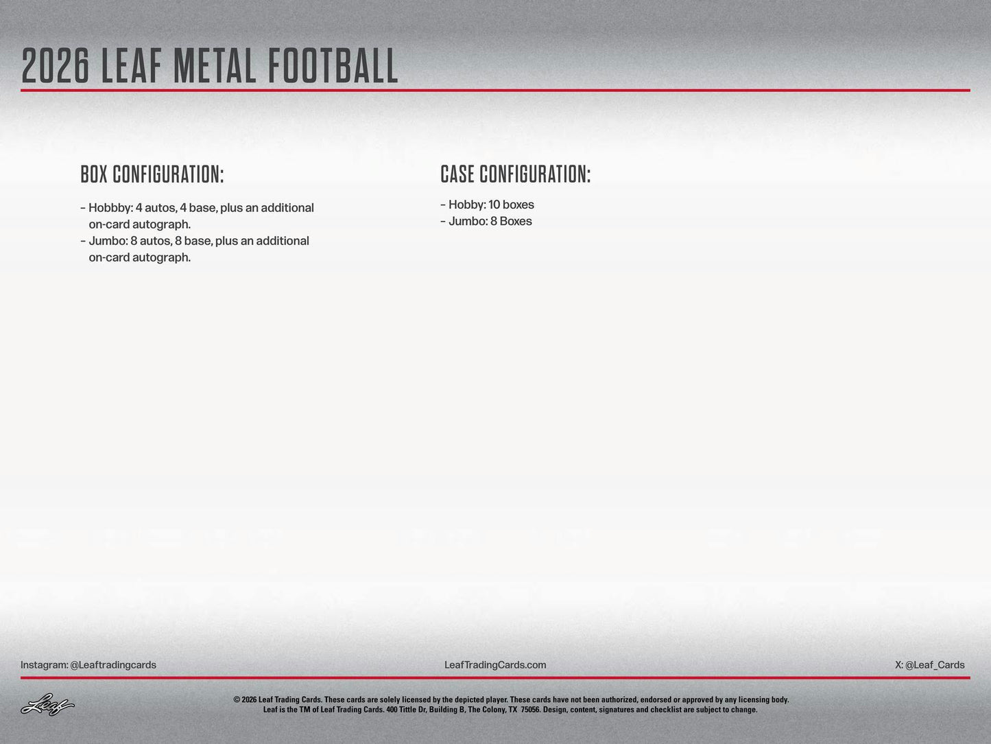 2026 Leaf Metal Football Hobby Box | Columbia Sports Cards - Columbia Hobby - Sports Card Boxes - Toploaders - Card Savers