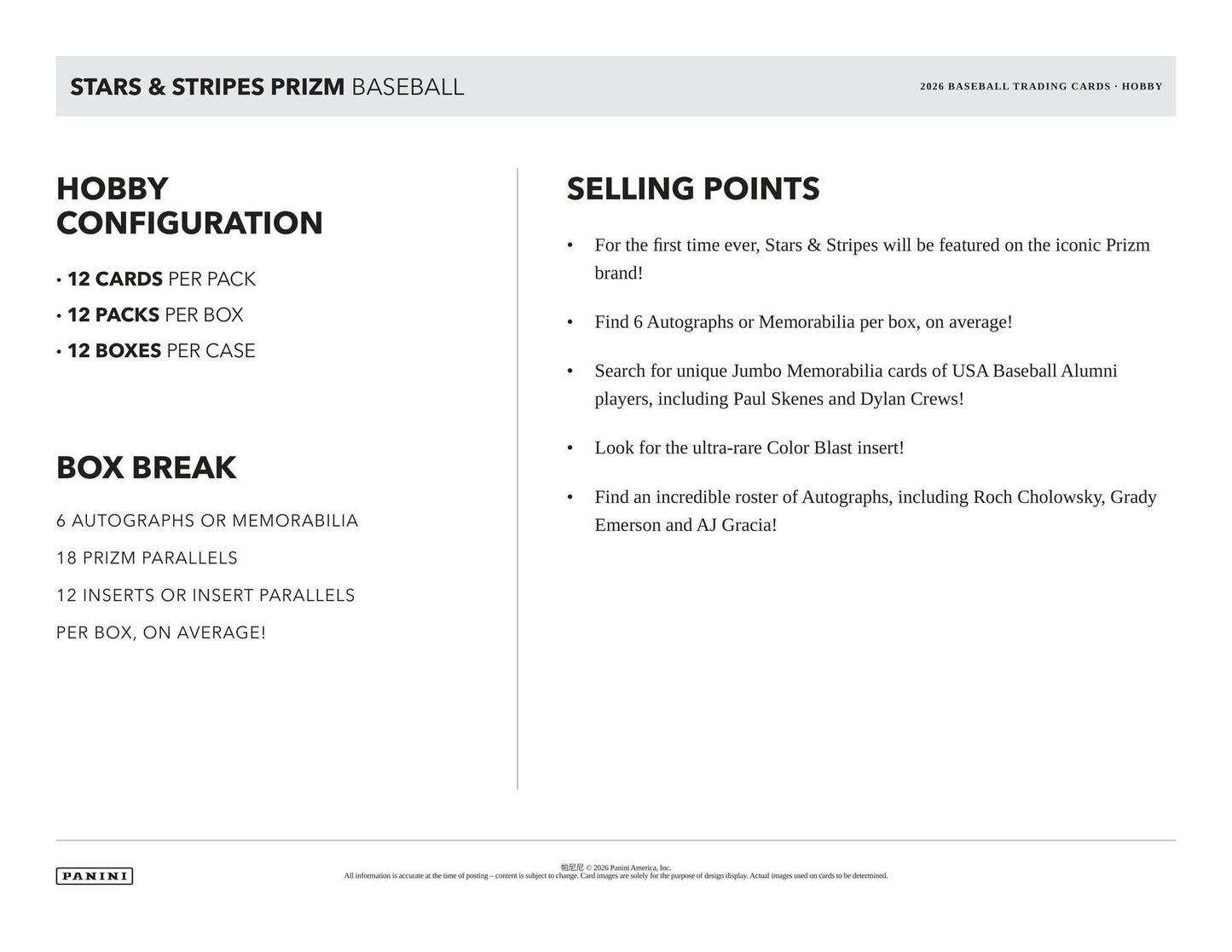 2026 Panini USA Stars & Stripes Prizm Baseball Hobby Box | Columbia Sports Cards - Columbia Hobby - Sports Card Boxes - Toploaders - Card Savers