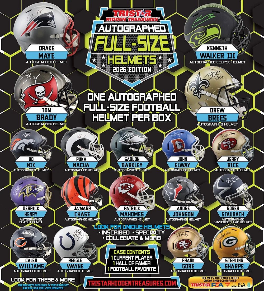 2026 TriStar Hidden Treasures Autographed Full Size Football Helmet Box | Columbia Sports Cards - Columbia Hobby - Sports Card Boxes - Toploaders - Card Savers