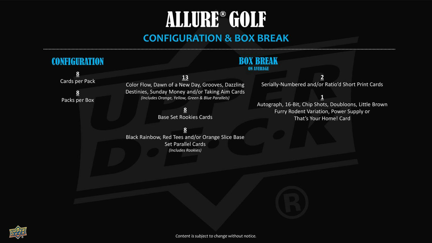 2026 Upper Deck Allure Golf Hobby Box - Columbia Hobby - Sports Card Boxes - Toploaders - Card Savers