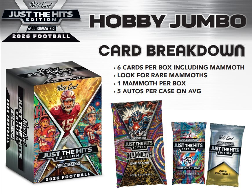 2026 Wild Card Alumination Just The Hits Football Hobby Jumbo Box | Columbia Sports Cards - Columbia Hobby - Sports Card Boxes - Toploaders - Card Savers