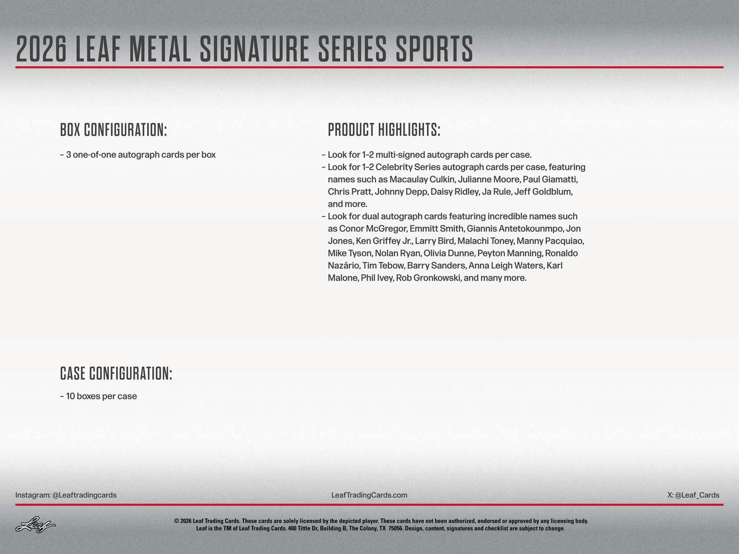 2026 Leaf Metal Signature Series Hobby Box | Columbia Sports Cards | Columbia Hobby - Sports Card Boxes - Toploaders - Card Savers.
