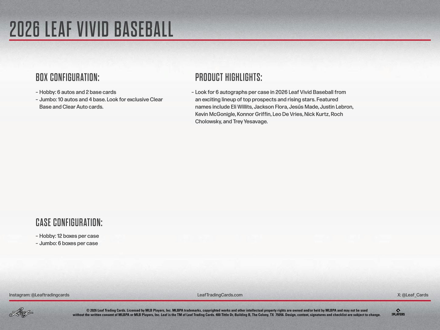 2026 Leaf Vivid Baseball Hobby Box | Columbia Sports Cards | Columbia Hobby - Sports Card Boxes - Toploaders - Card Savers.