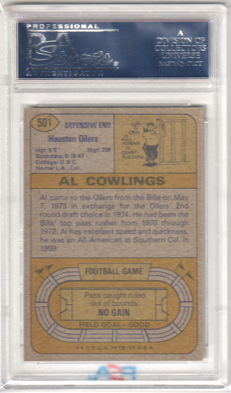 AL COWINGS 1974 Topps #501 PSA 9 MINT - OILERS