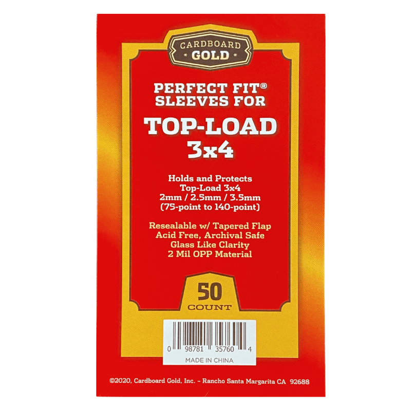 top loading card sleeves Cardboard Gold Perfect Fit Sleeves for 3x4 Toploaders (75pt to 140pt)