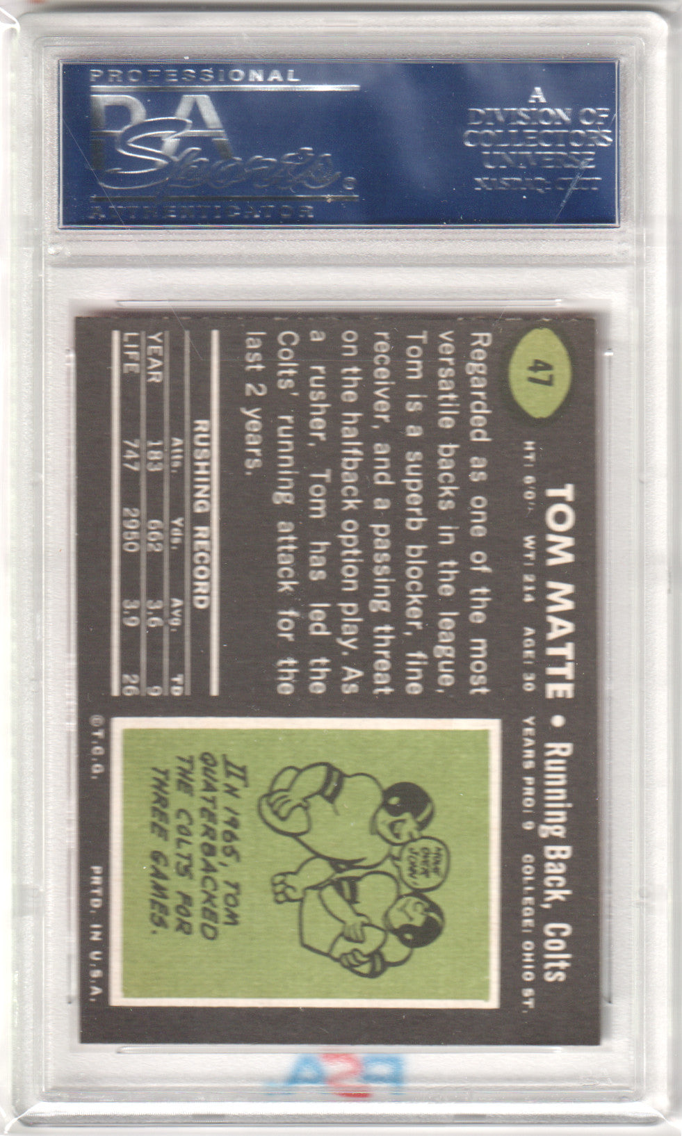 TOM MATTE 1969 Topps #47 PSA 8 NM-MT - COLTS