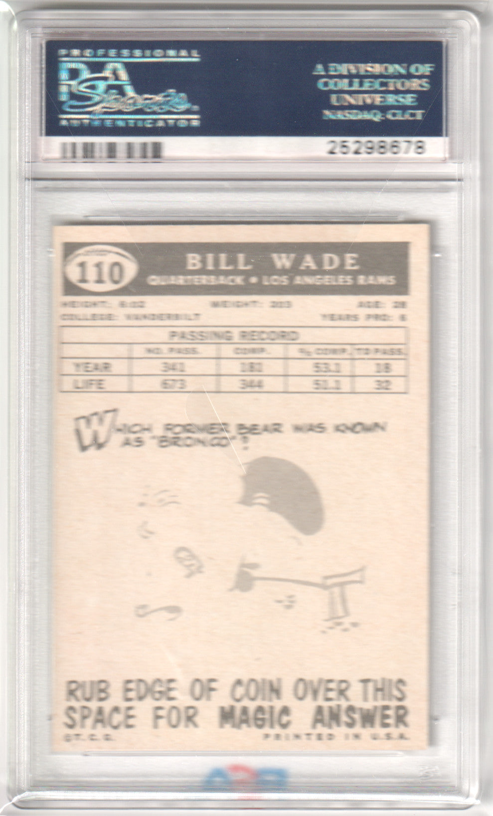 BILL WADE 1959 Topps #110 PSA 8 NM-MT - BEARS