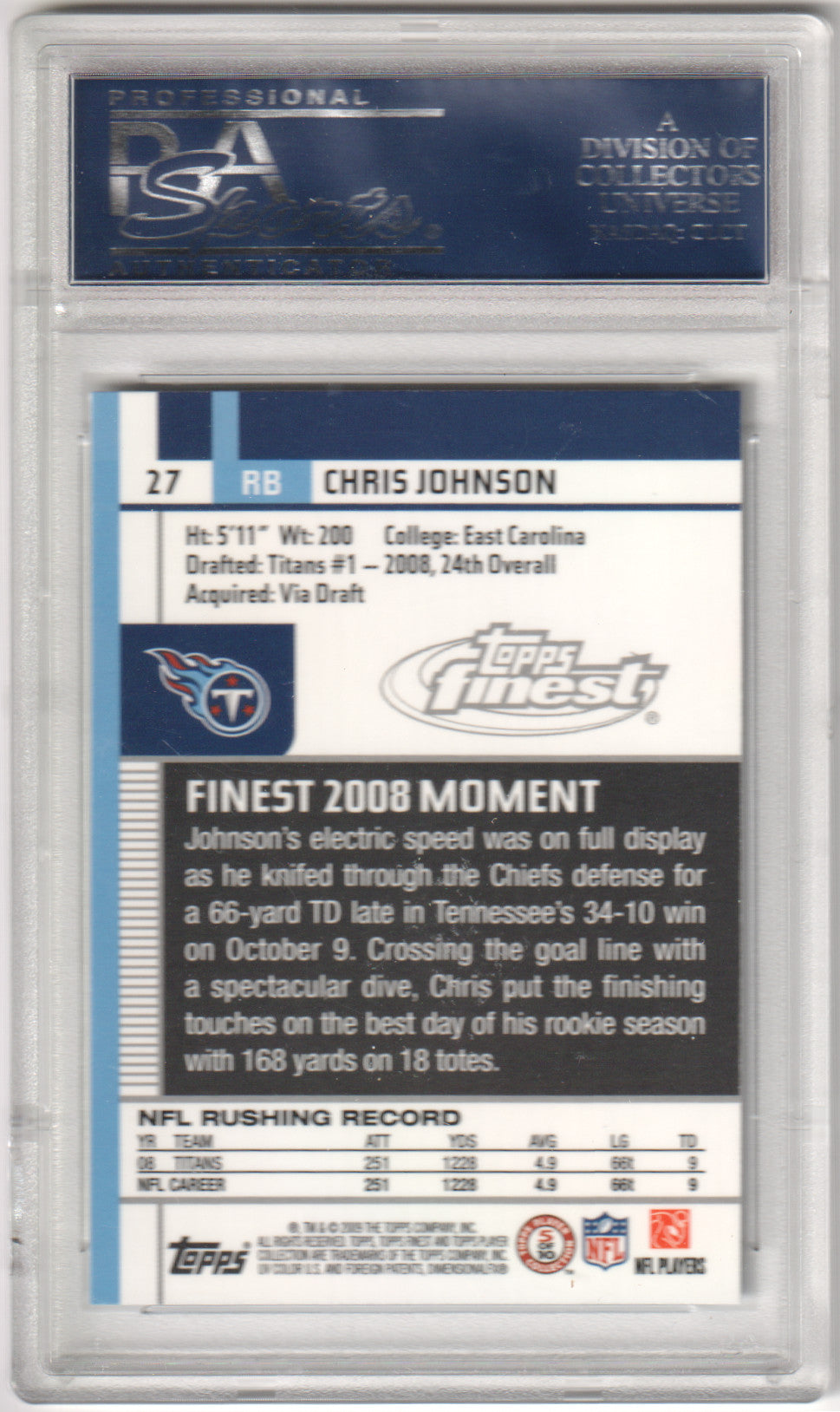 CHRIS JOHNSON 2009 Topps Finest #27 PSA 10 GEM MINT - TITANS Pop 1