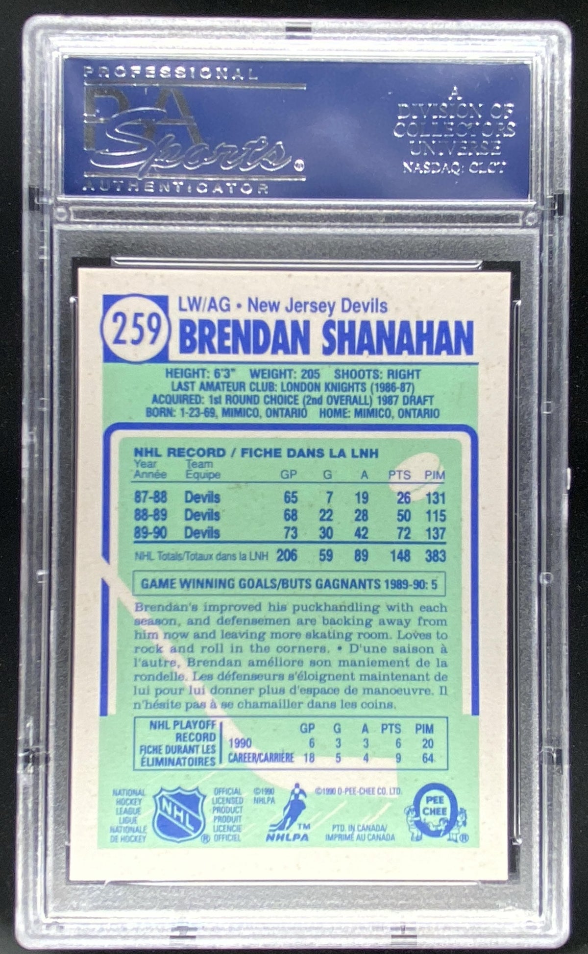 1990 O-Pee-Chee Brendan Shanahan #259 graded PSA 10 trading card