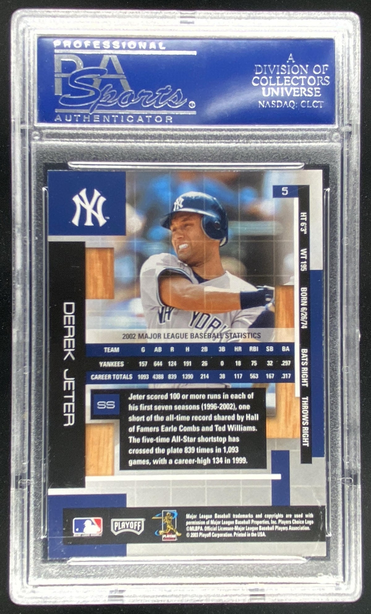 2003 Playoff Absolute Memorabilia Derek Jeter #5 graded PSA 10 trading card
