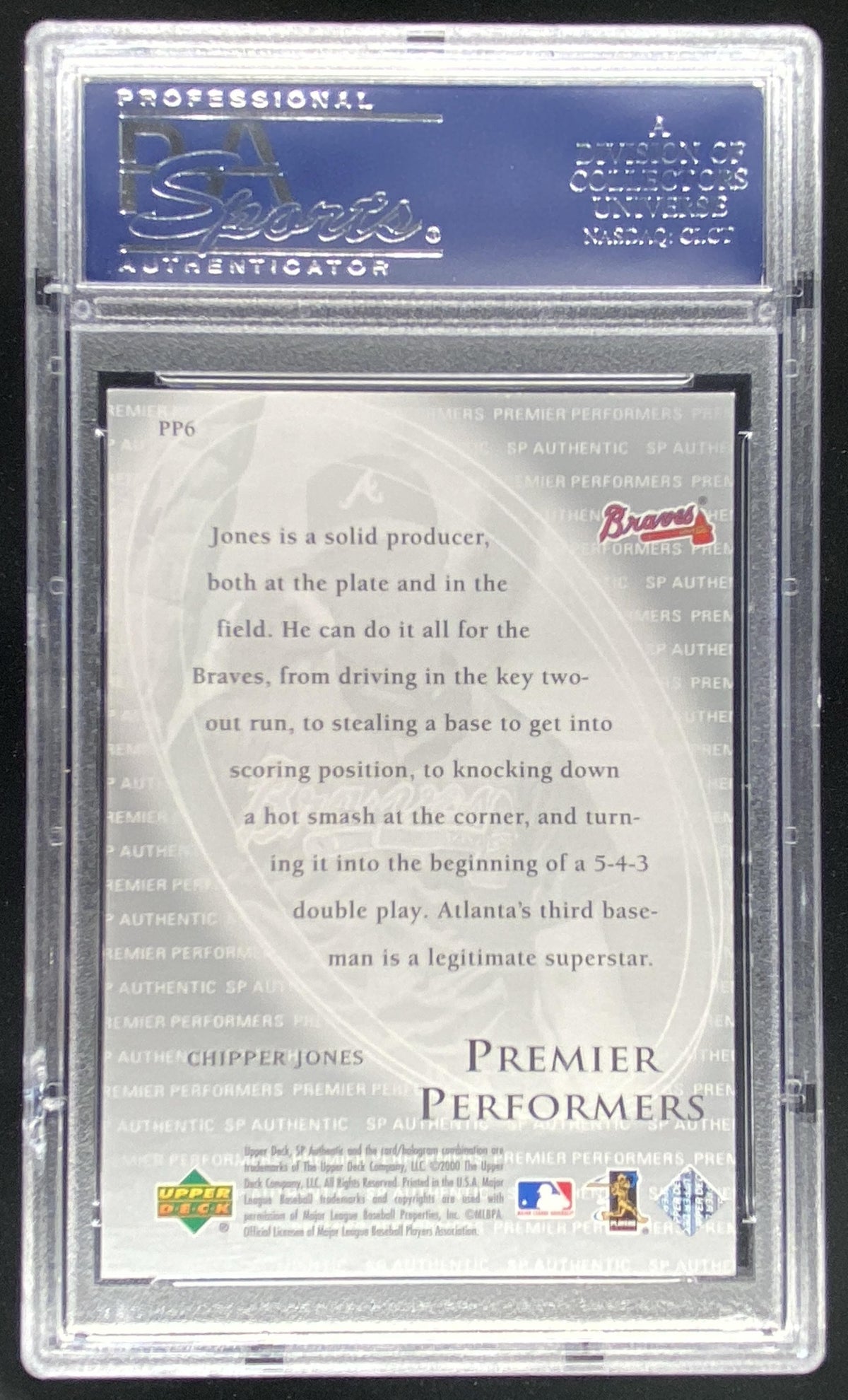 2000 SP Authentic Chipper Jones #PP6 graded PSA 10 trading card