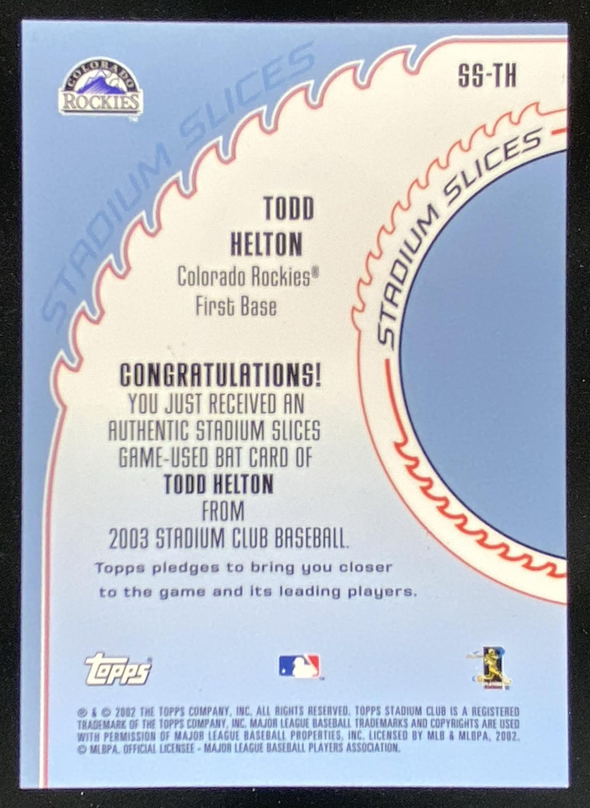 2003 Topps Stadium Club Todd Helton #SS-TH trading card