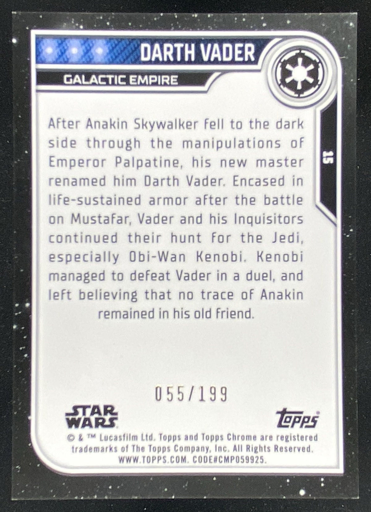 2023 Topps Chrome Star Wars Darth Vader trading card