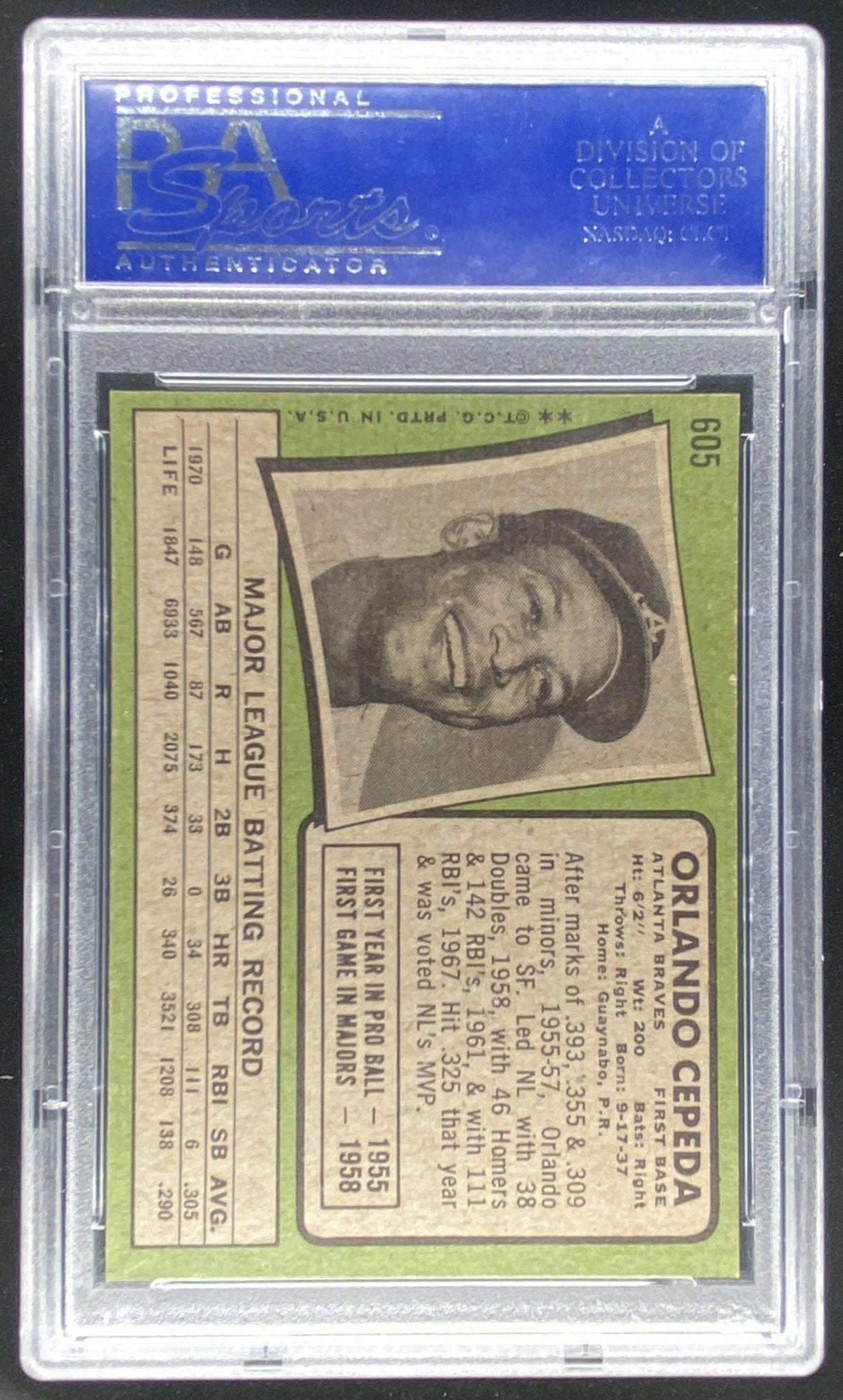 1971 Topps Orlando Cepeda #605 graded PSA 7 trading card