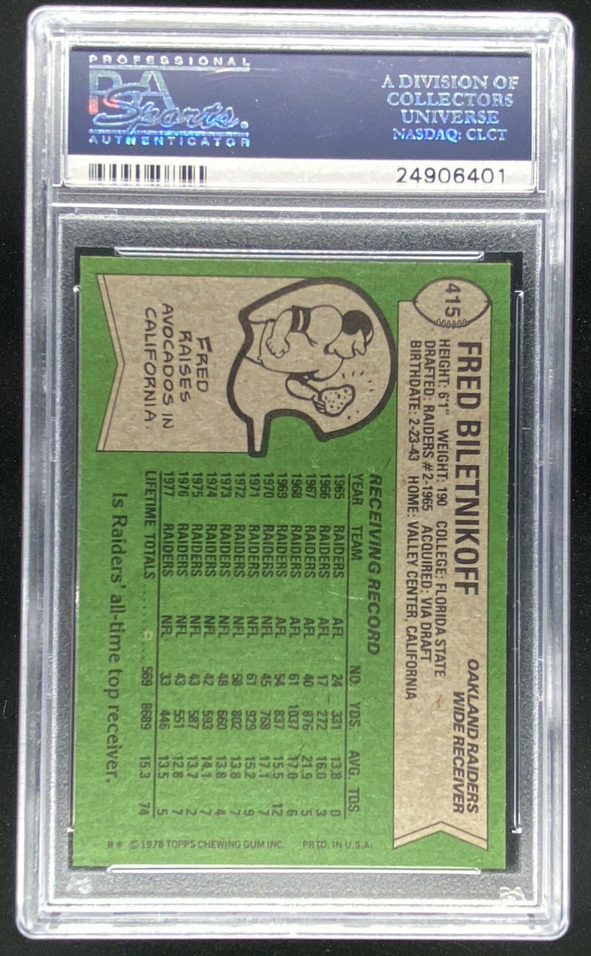 1978 Topps Fred Biletnikoff #415 graded PSA 9 trading card