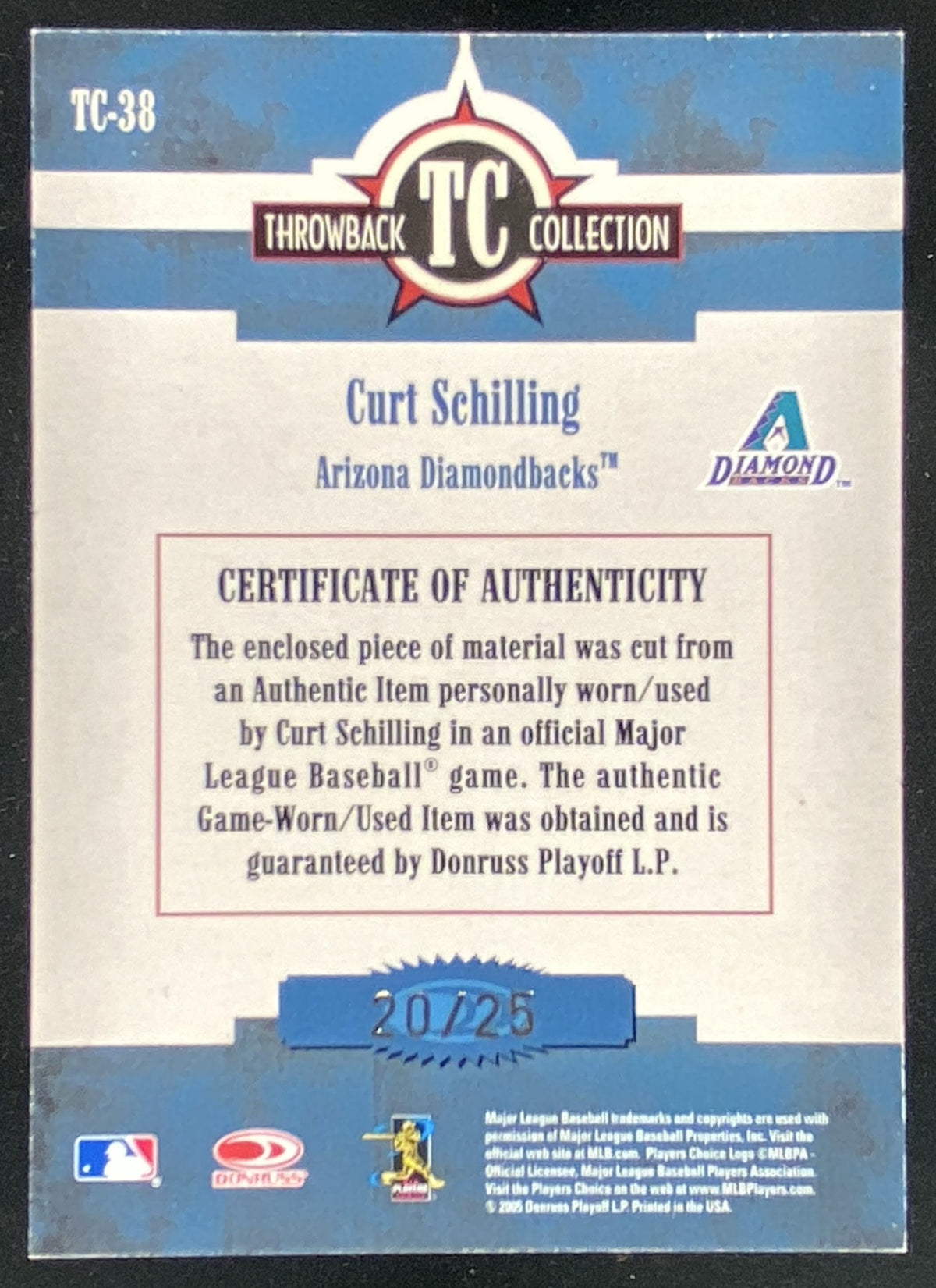 2005 Donruss Throwback Threads Curt Schilling trading card