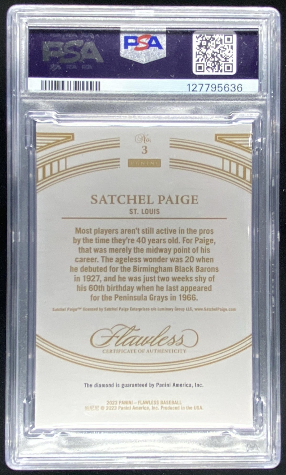 2023 Panini Flawless Satchel Paige #3 graded PSA 10 trading card