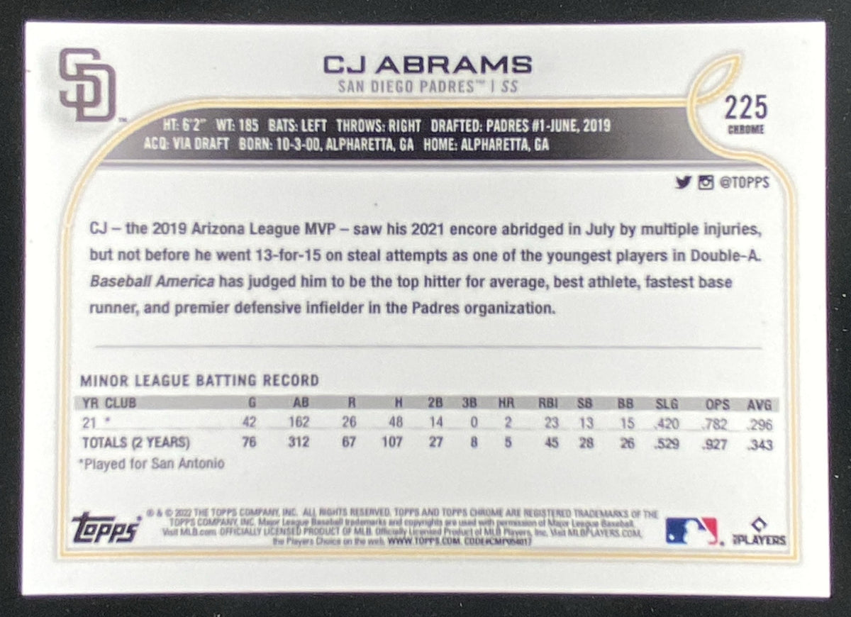 2022 Topps Chrome CJ Abrams #225 trading card