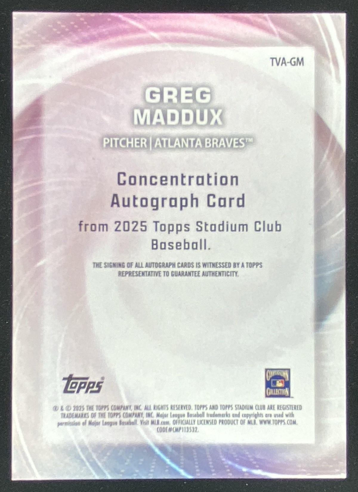 2025 Topps Stadium Club Greg Maddux #TVA-GM trading card