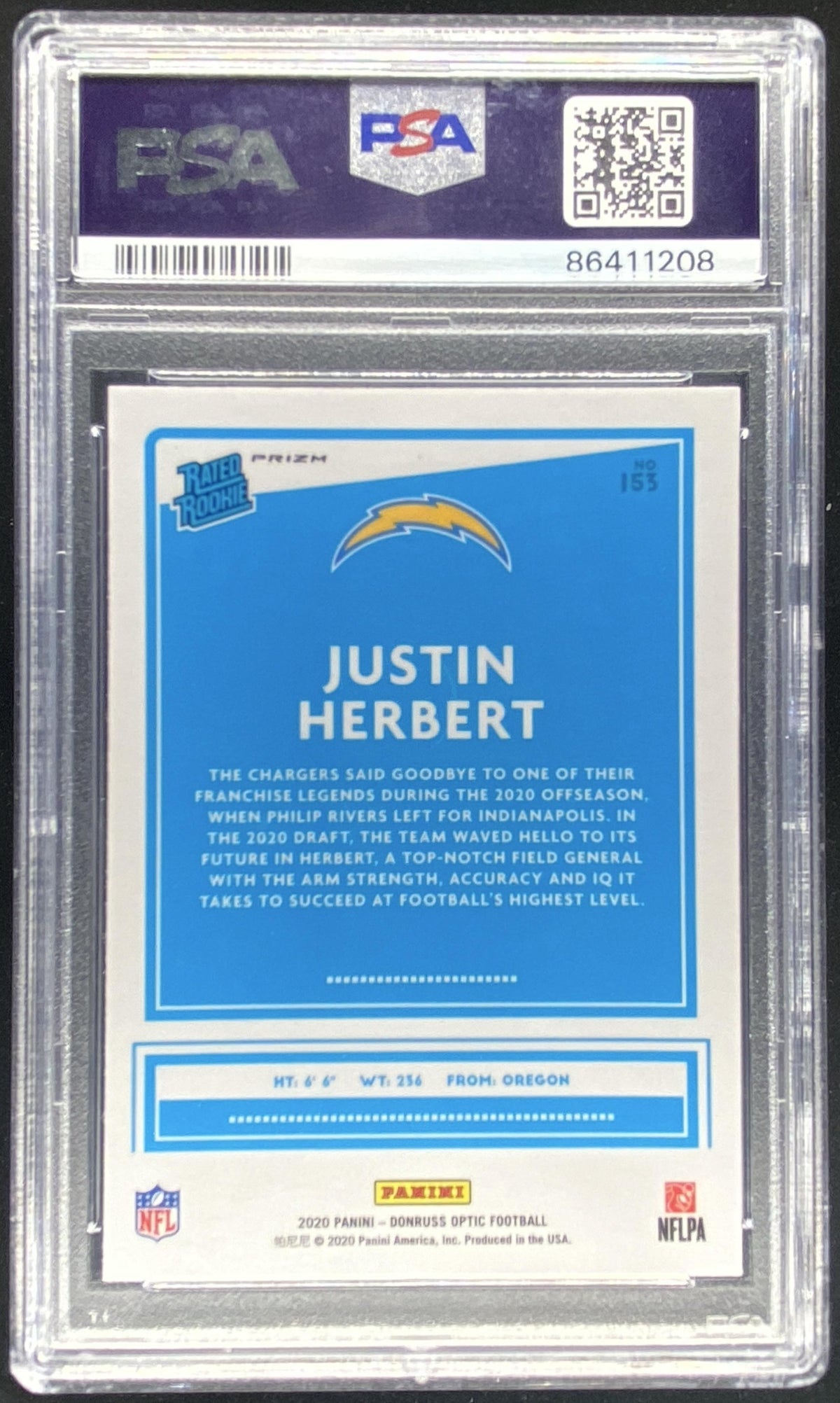 2020 Panini Donruss Optic Justin Herbert #153 graded PSA 10 trading card