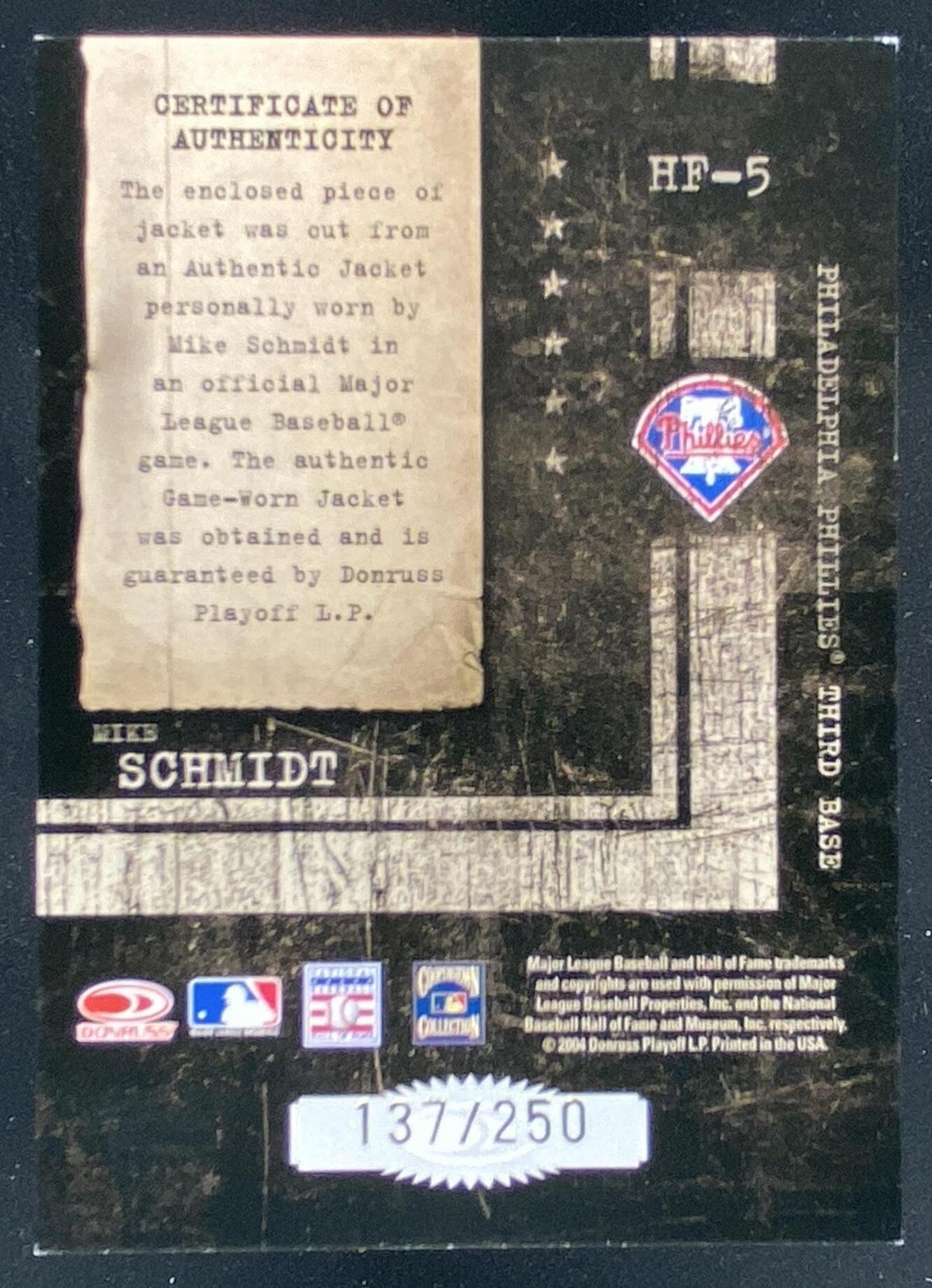 2004 Donruss Leather & Lumber Mike Schmidt trading card