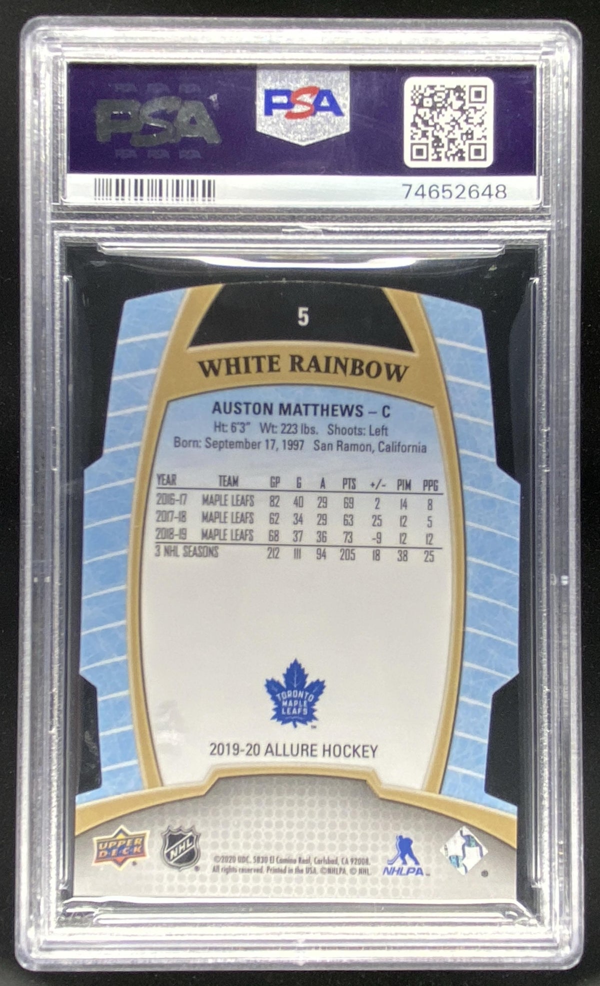2019 Upper Deck Allure Auston Matthews #5 graded PSA 10 trading card