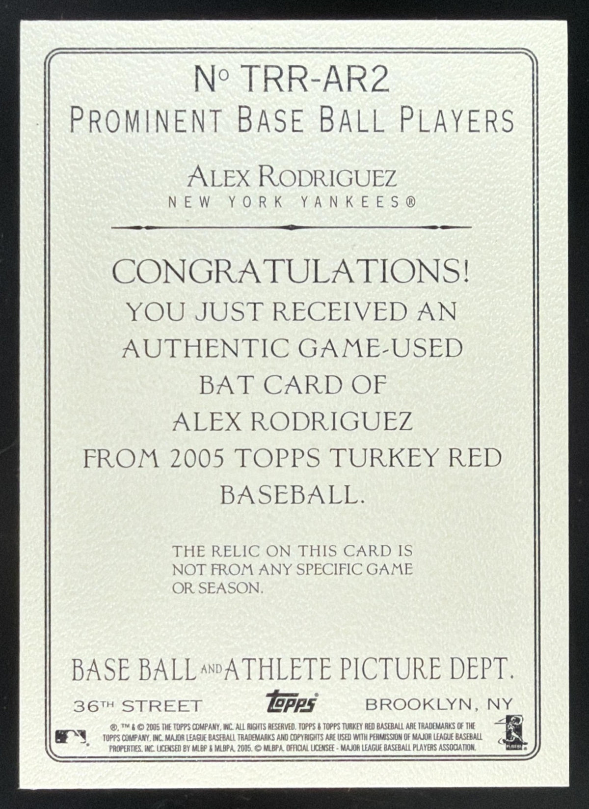2005 Topps Turkey Red Alex Rodriguez Bat