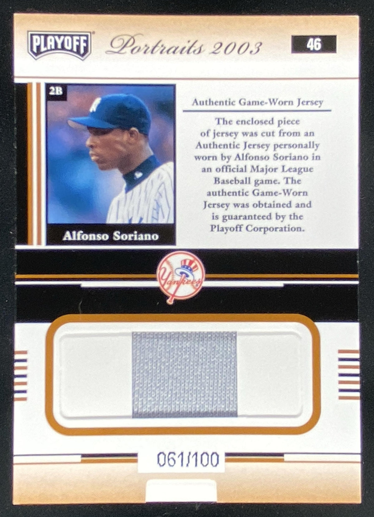 2003 Playoff Portraits Alfonso Soriano trading card
