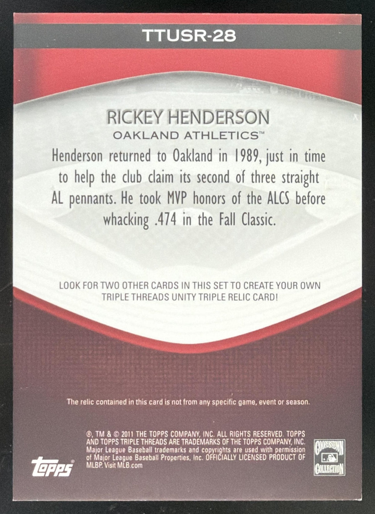 2011 Topps Triple Threads Rickey Henderson Jersey /36