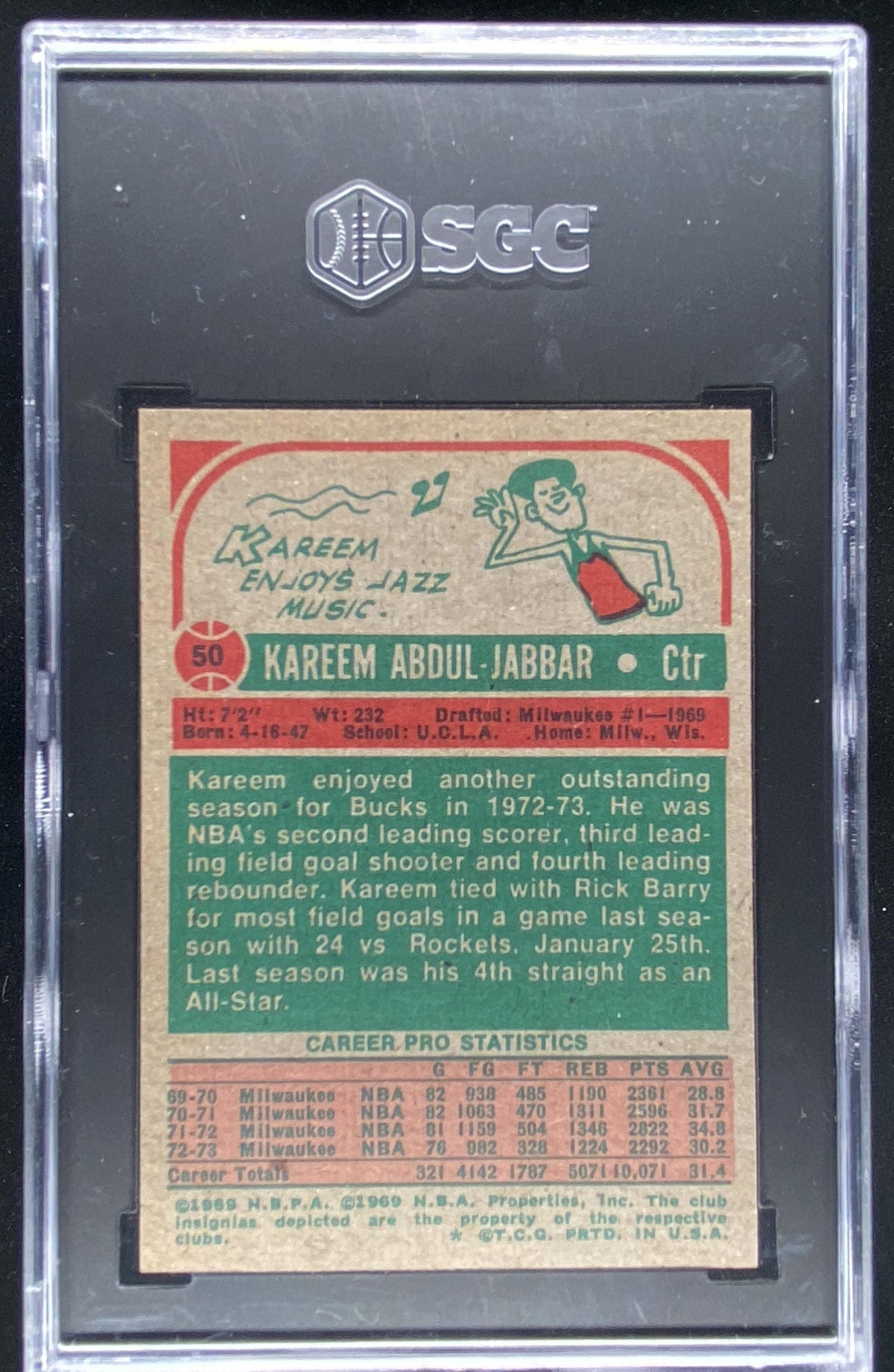 1973 Topps Kareem Abdul-Jabbar #50 graded SGC 7 trading card