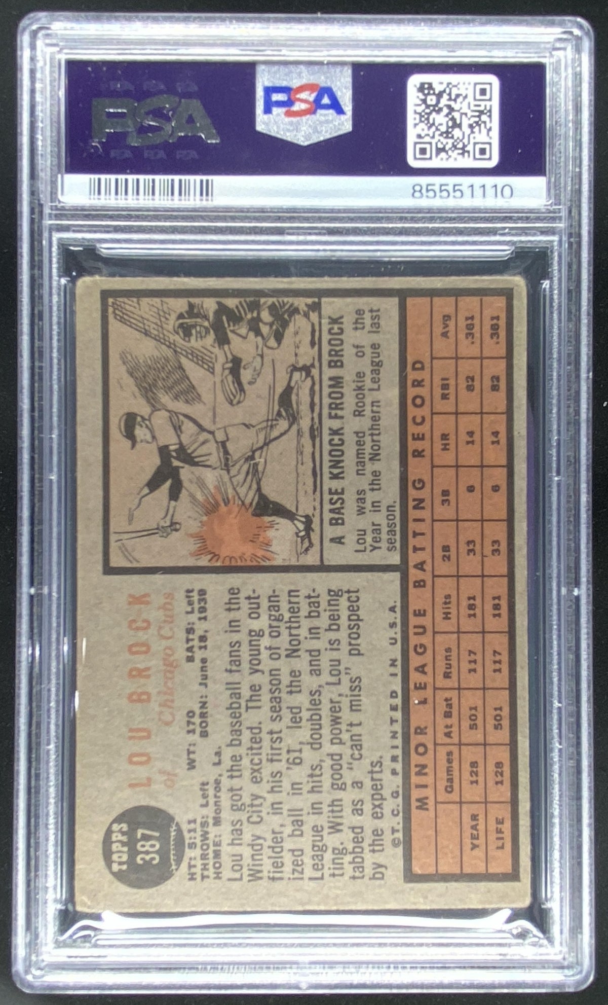 1962 Topps Lou Brock #387 graded PSA 2 trading card