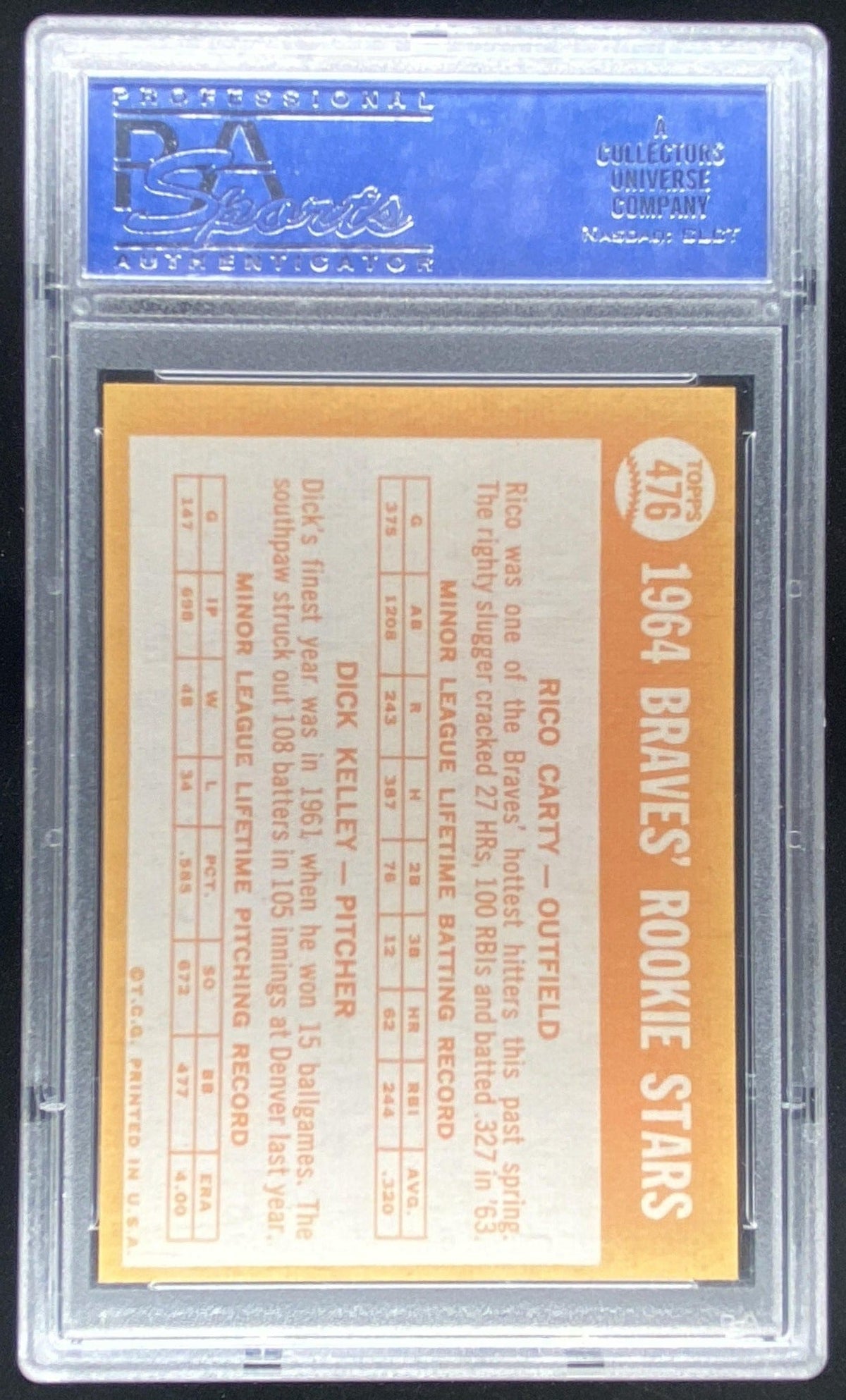 1964 Topps Rico Carty / Dick Kelley #476 graded PSA 9 trading card