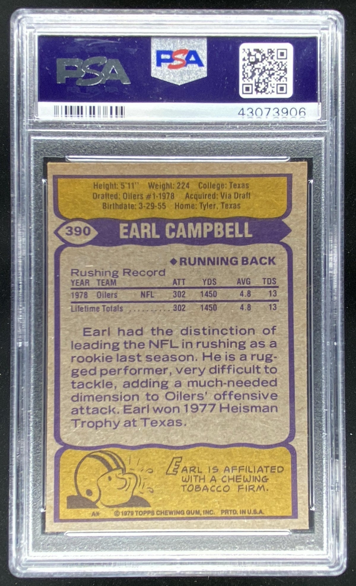 1979 Topps Earl Campbell #390 trading card