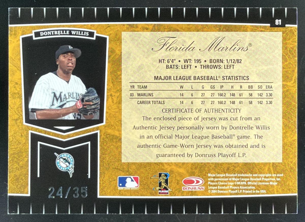 2004 Leaf Certified Cuts Dontrelle Willis Jersey Number Auto /35
