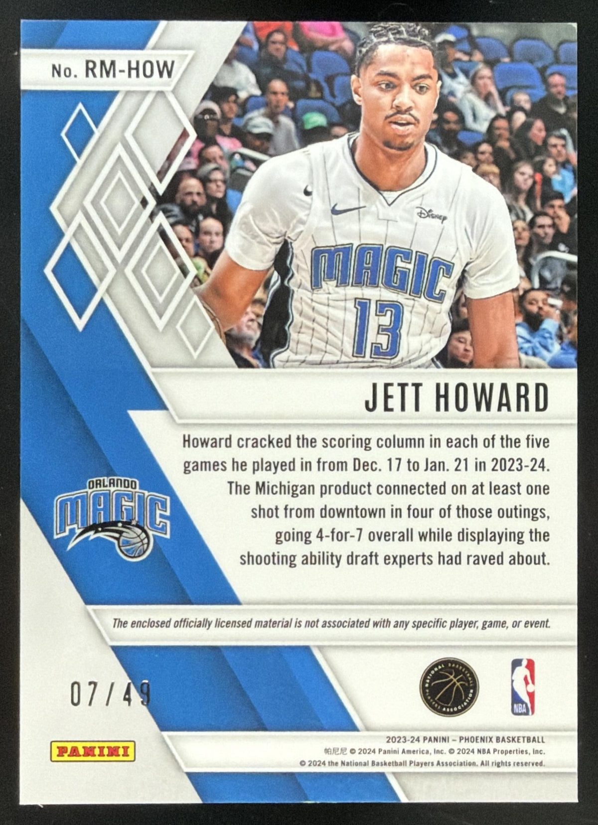 2023 Panini Phoenix Rookie Yellow Jett Howard Patch /49