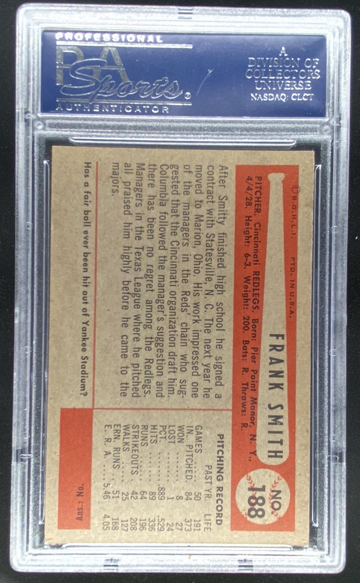 1954 Bowman Frank Smith #188 graded PSA 8 trading card
