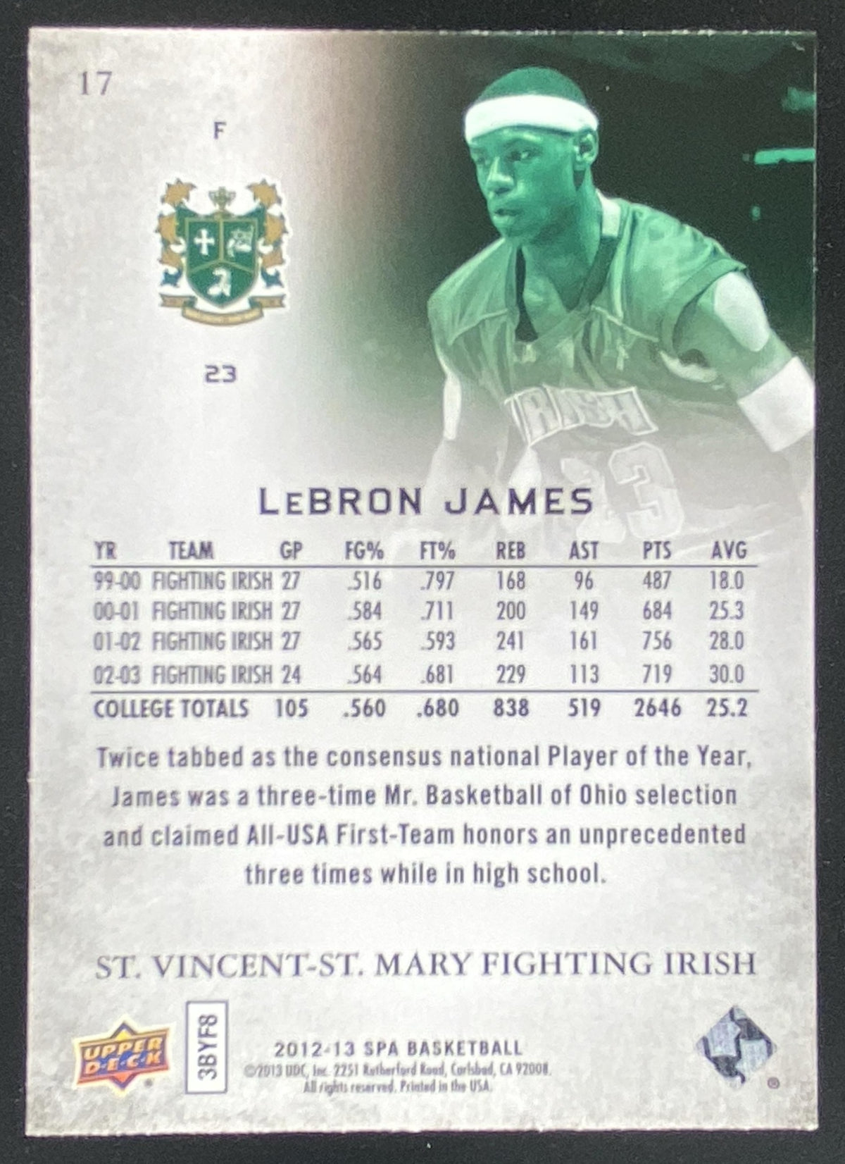 2012 SP Authentic LeBron James #17 trading card