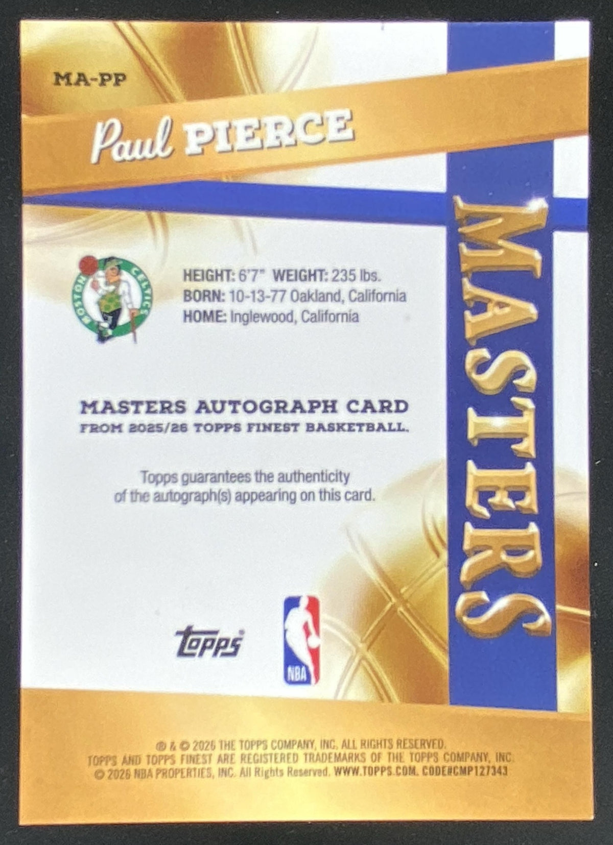 2025 Topps Finest Paul Pierce trading card