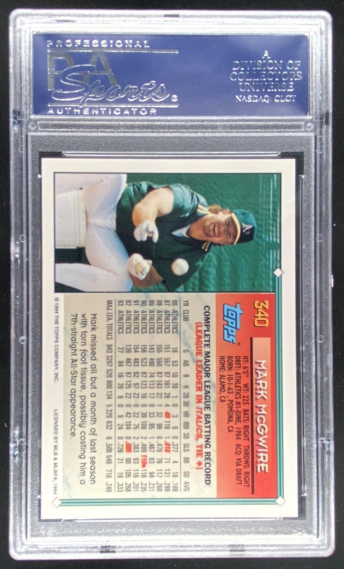 1994 Topps Gold Mark McGwire #340 graded PSA 10 trading card