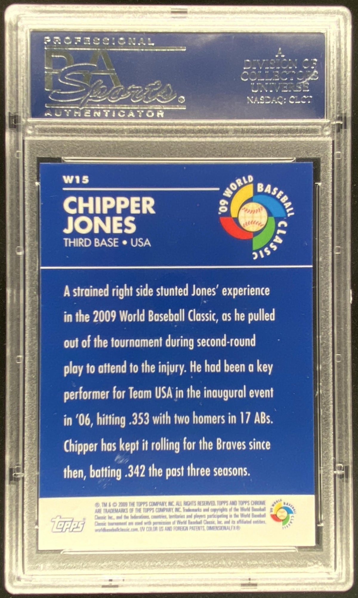 2009 Topps Chrome World Baseball Classic Chipper Jones #W15 graded PSA 10 trading card